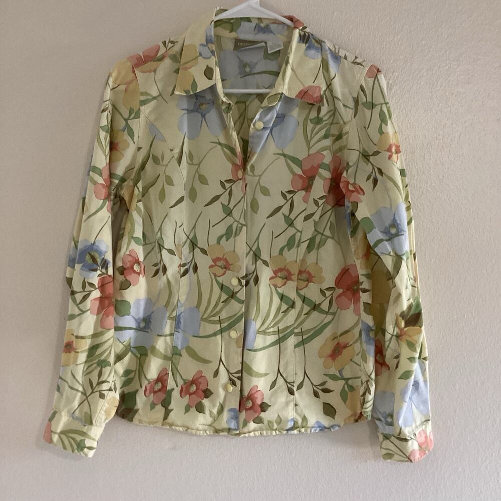 Liz Claiborne Lizwear Petite Floral Button Front Blouse Size 12